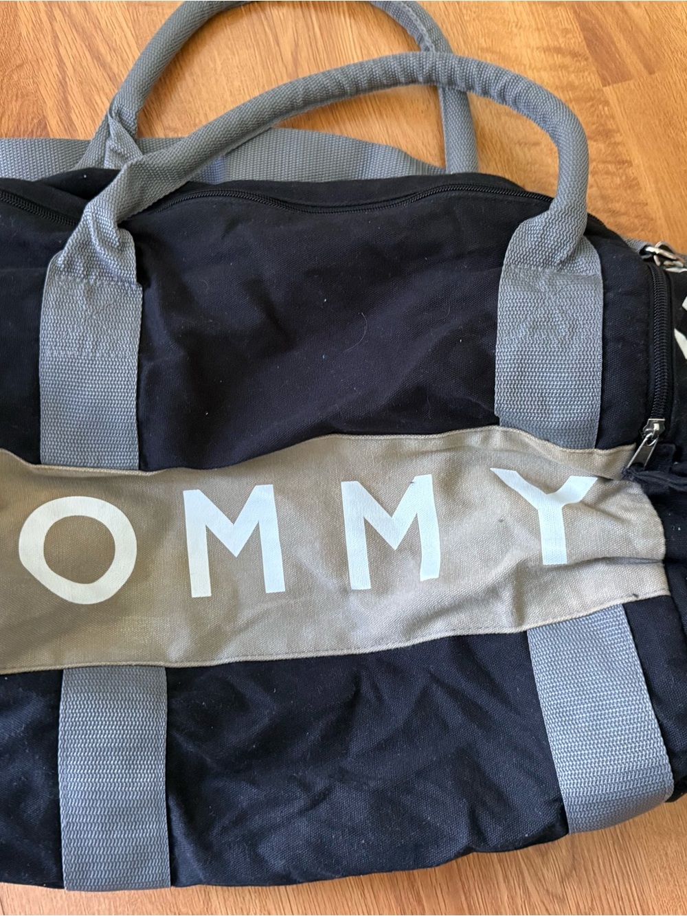 Tommy Hilfiger Black Canvas Duffel with Gray Straps and Logo Band